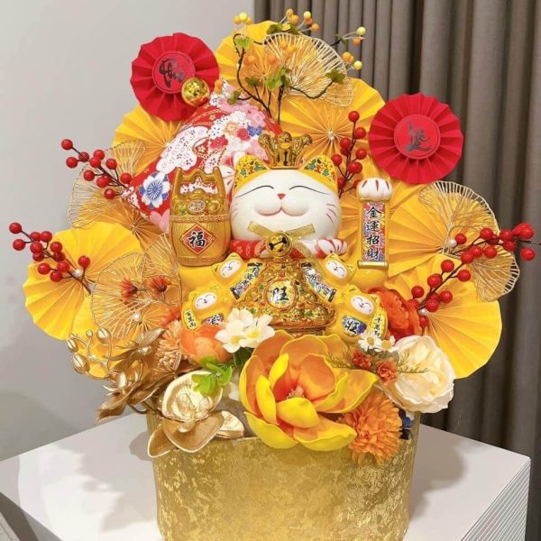 Hộp hoa mèo thần tài tặng khai trương