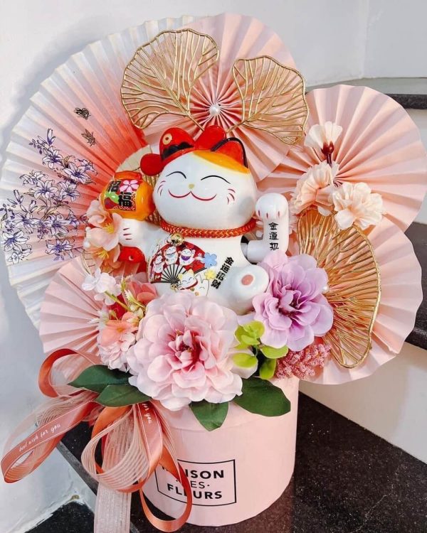 Hộp hoa mèo thần tài Maneki Neko 