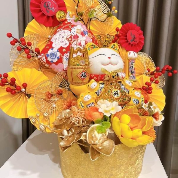 Hộp hoa mèo thần tài tặng khai trương