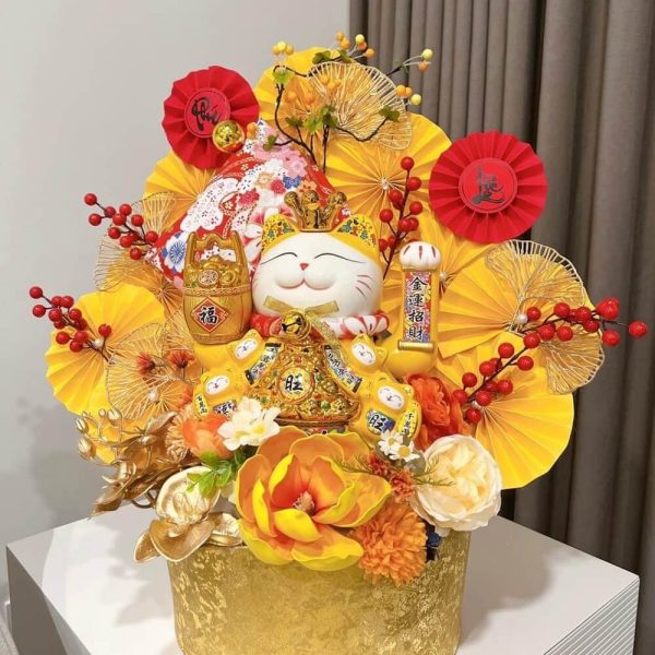 Hộp hoa mèo thần tài tặng khai trương