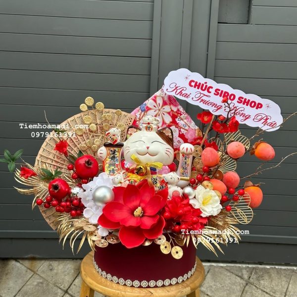 Hộp Hoa Mèo Mừng Khai Trương Shop