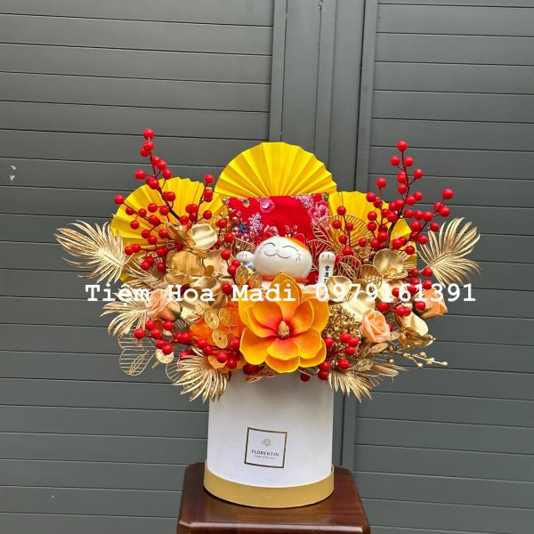 Hộp hoa mèo may mắn mừng khai trương