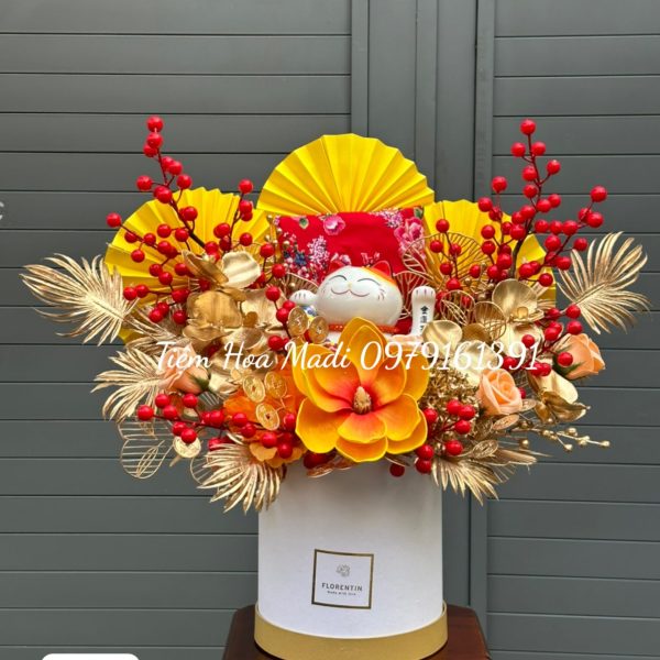 Hộp hoa mèo may mắn mừng khai trương