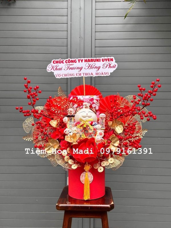 Hoa mèo thần tài decor