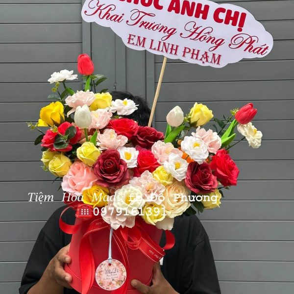 Lẵng hoa sáp khai trương