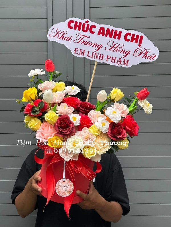 Lẵng hoa sáp khai trương