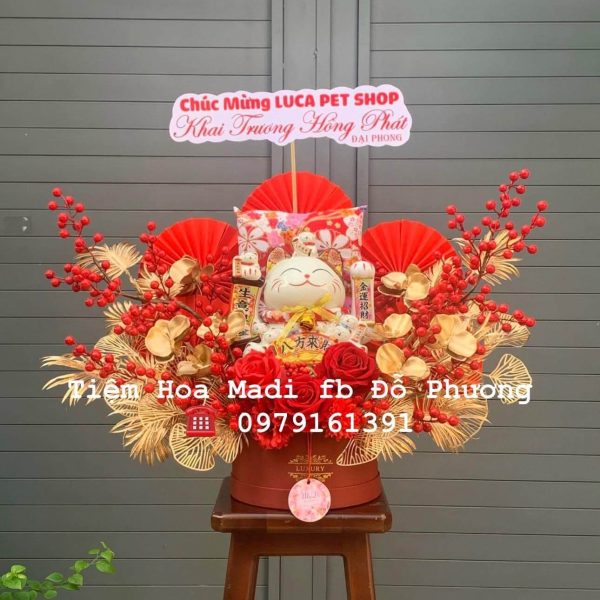 Lẵng Hoa Khai Trương Mèo Thần Tài Quận 2