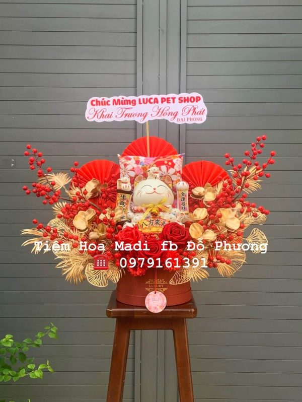 Lẵng Hoa Khai Trương Mèo Thần Tài Quận 2