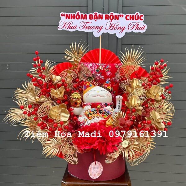 Hộp Hoa Mèo Thần Tài Hợp Mệnh Hỏa