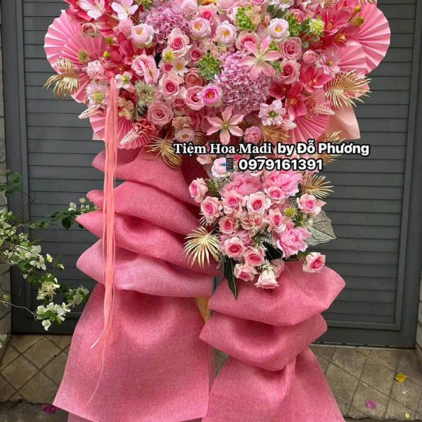 Kệ Hoa Khai Trương Sang Trọng Tone Hồng